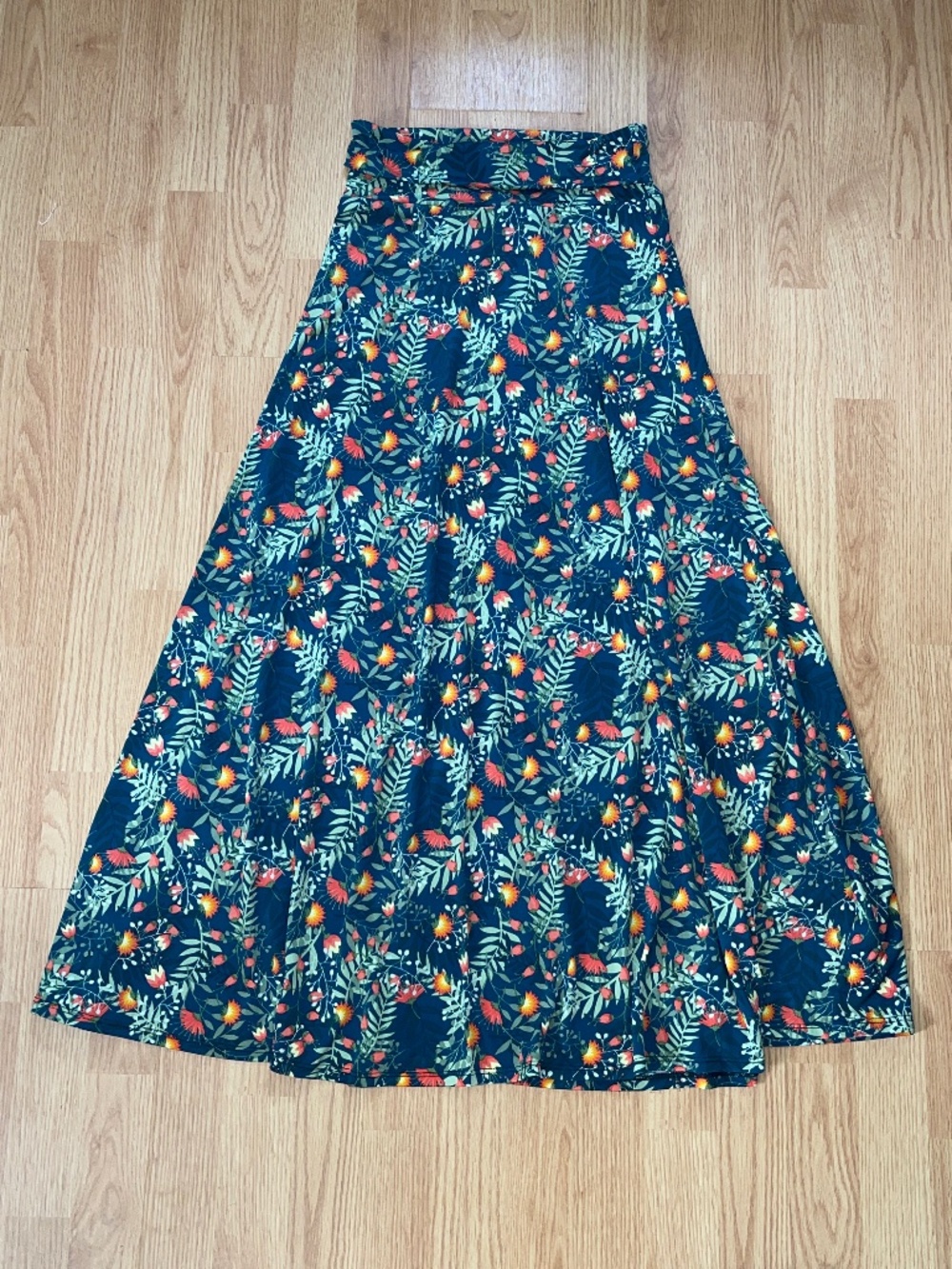 LuLaRoe Green & Blue Hight Waist Stretch Floral Boho Maxi Skirt Size XS
